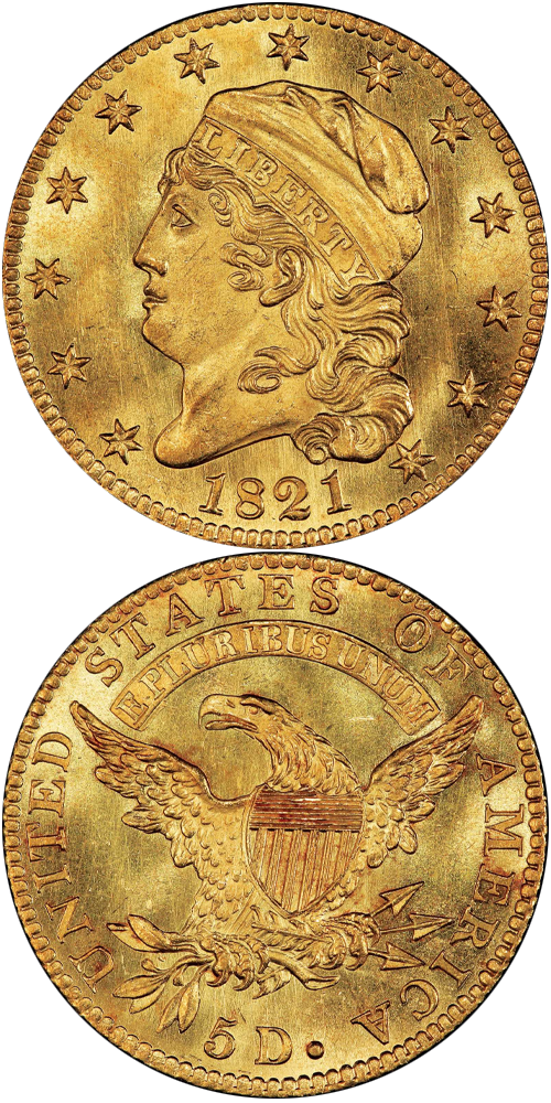 1821 Capped Head Left Half Eagle