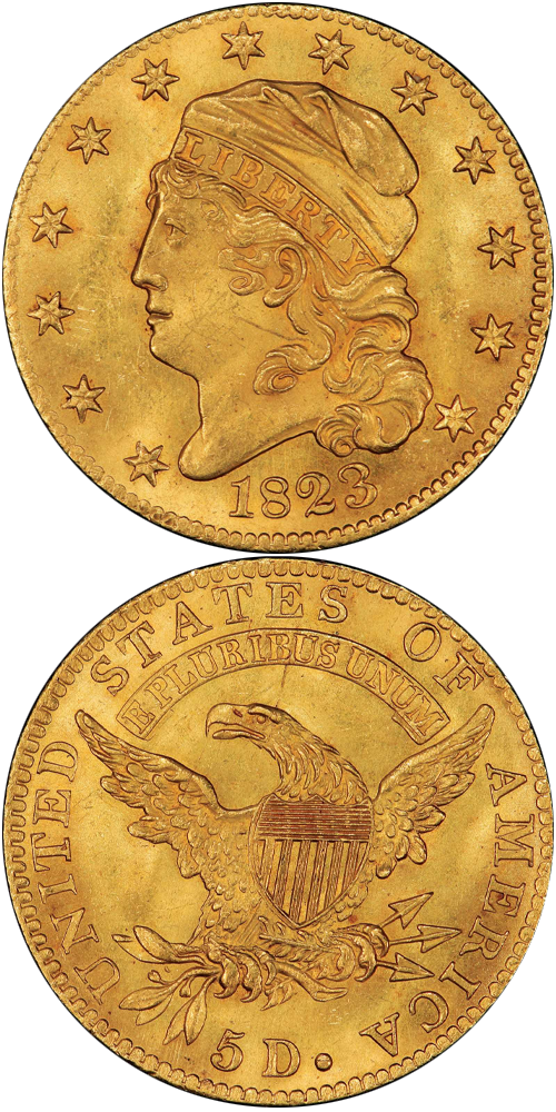 1823 Capped Head Left Half Eagle