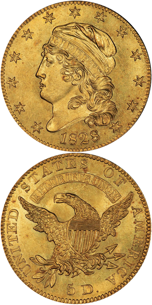 1828/7 Capped Head Left Half Eagle