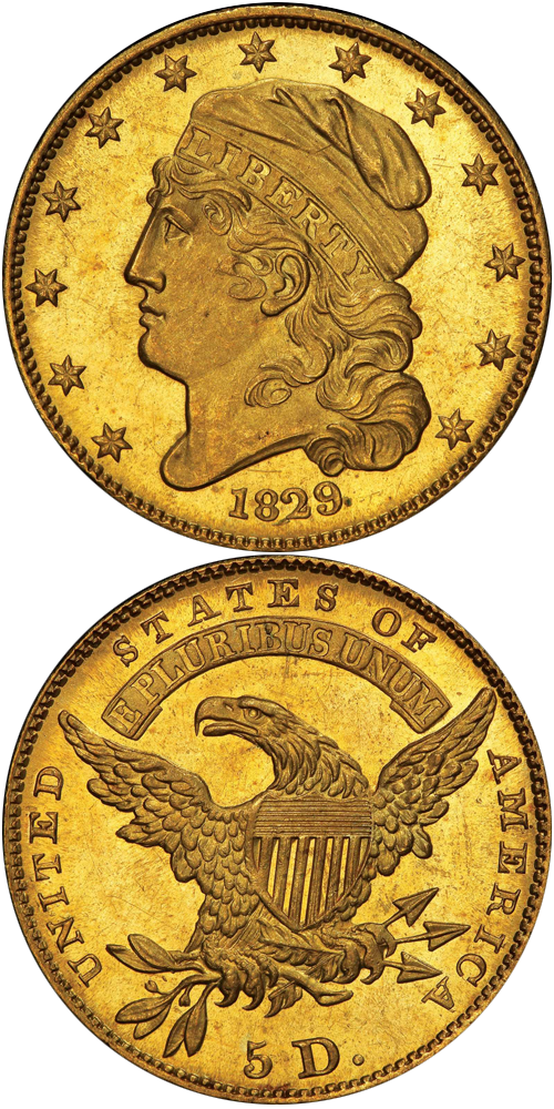 1829 Capped Head Left Half Eagle