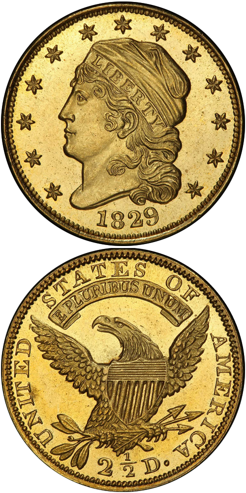 1829 Capped Head Left Quarter Eagle