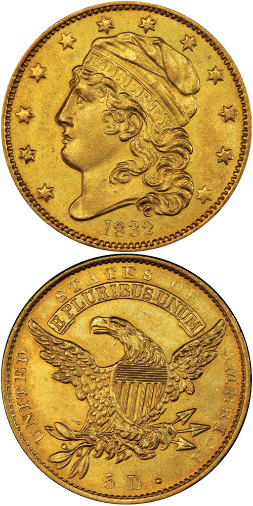 1832 Capped Head Left Half Eagle