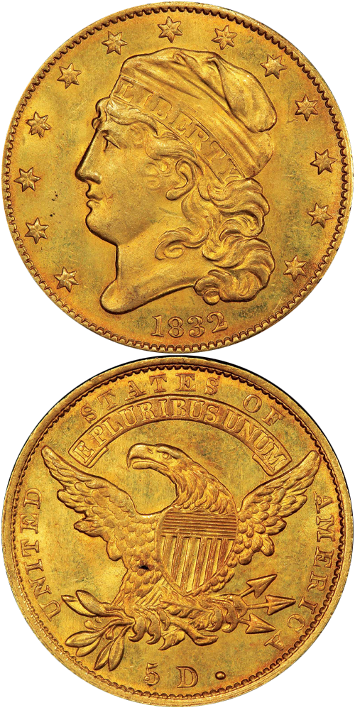 1832 Capped Head Left Half Eagle