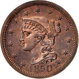 1850 Braided Hair Cent