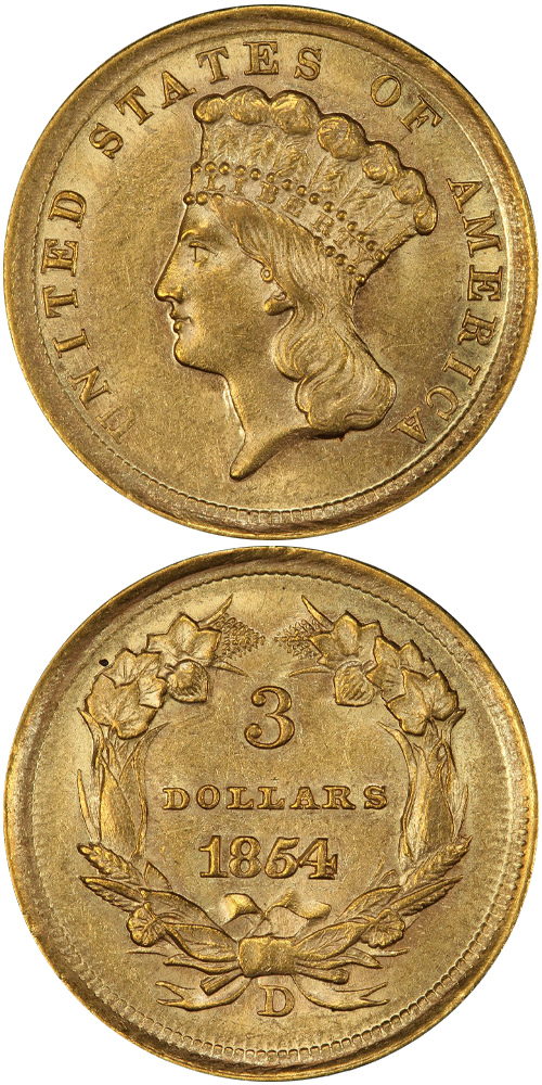 1854-D Gold Three Dollar
