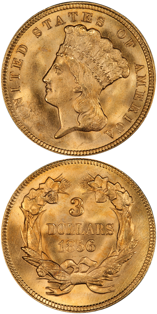 1856 Gold Three Dollar