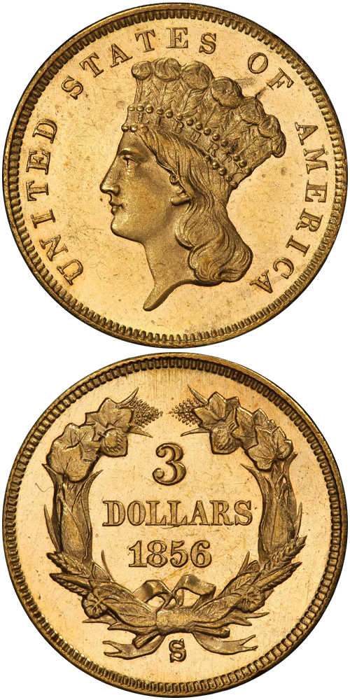 1856-S Gold Three Dollar