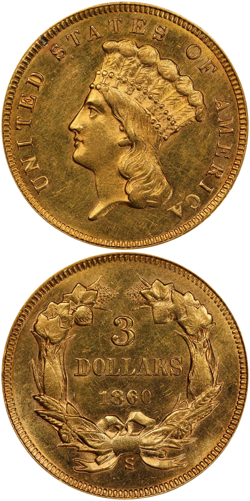 1860-S Gold Three Dollar