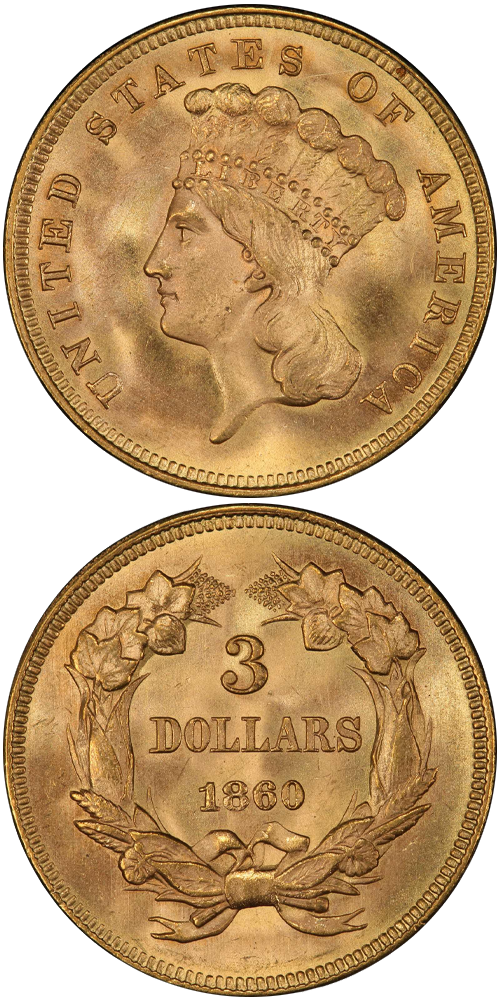 1860 Gold Three Dollar