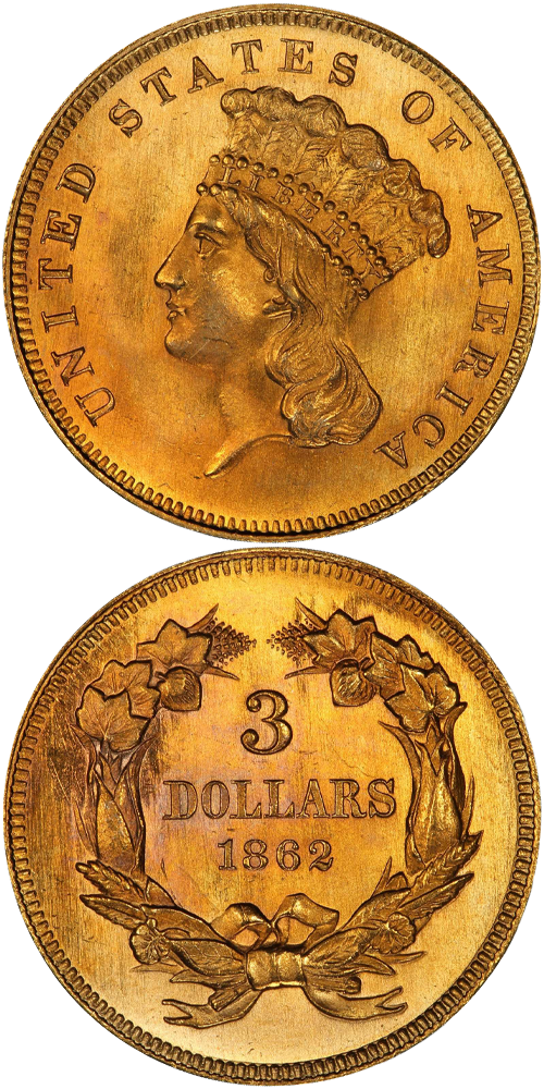 1862 Gold Three Dollar