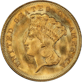 1863 Gold Three Dollar