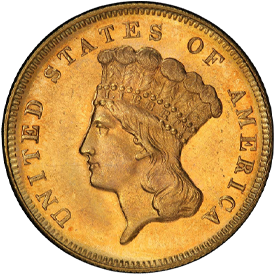 1869 Gold Three Dollar