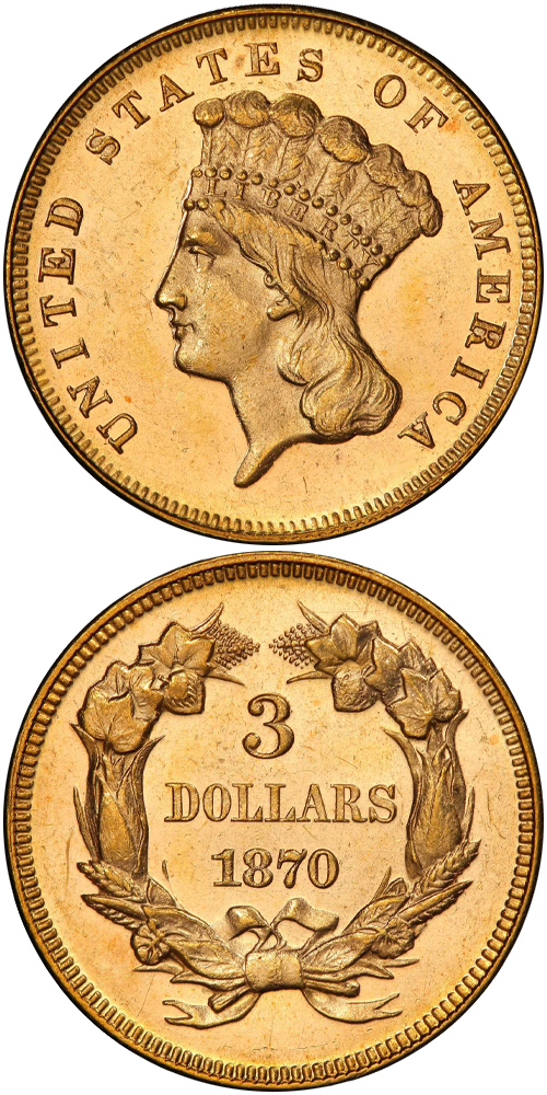 1870 Gold Three Dollar