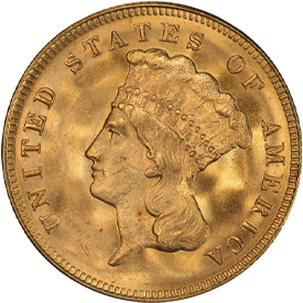 1874 Gold Three Dollar