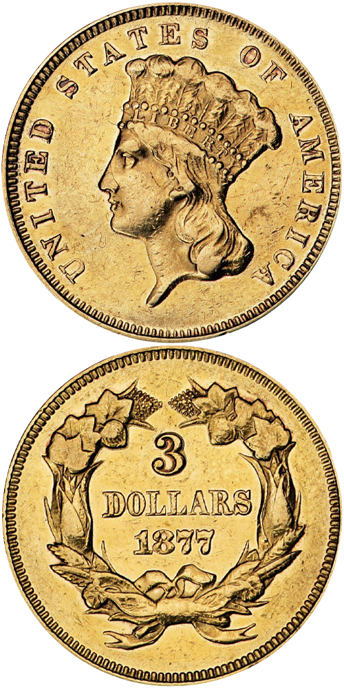 1877 Gold Three Dollar