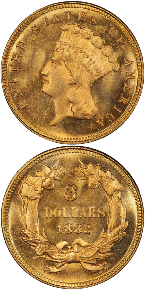 1882 Gold Three Dollar