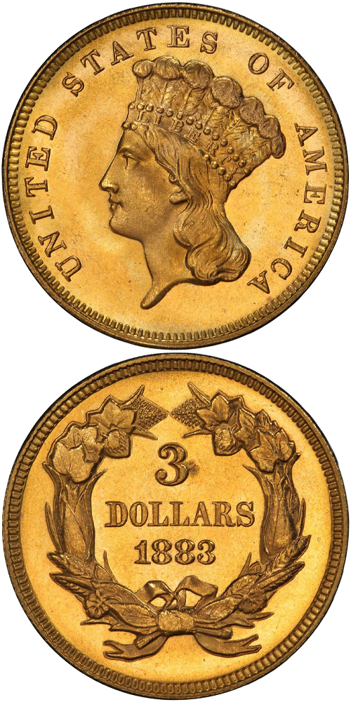 1883 Gold Three Dollar