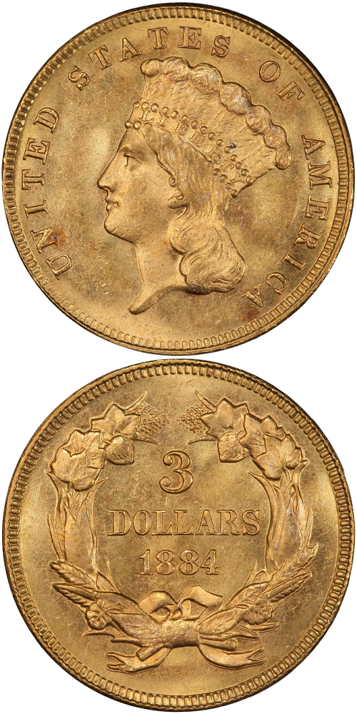 1884 Gold Three Dollar
