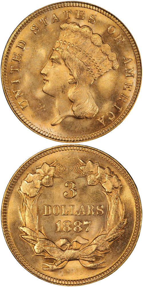 1887 Gold Three Dollar