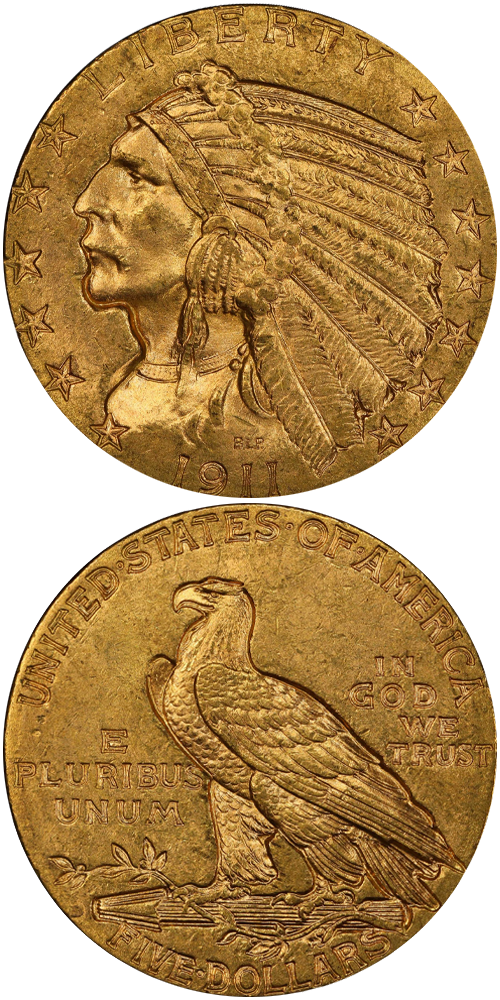 1911-D Indian Head Half Eagle