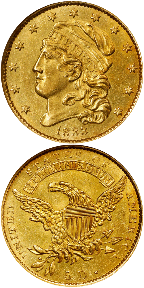 1833 Capped Head Left Half Eagle