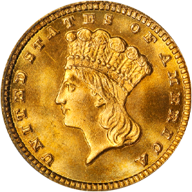 Type 3, Large Head Indian Princess Gold Dollar
