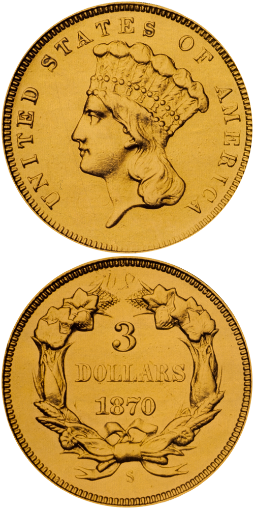 1870-S Gold Three Dollar