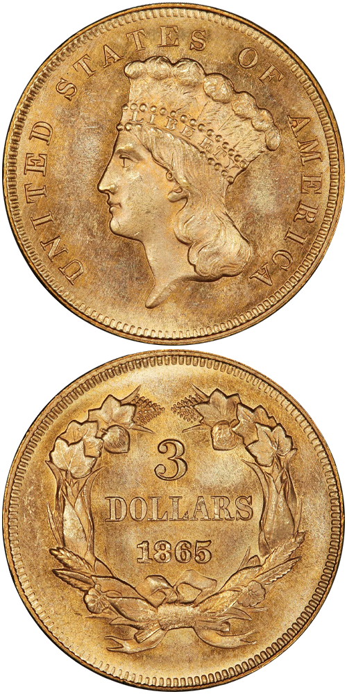 1865 Gold Three Dollar