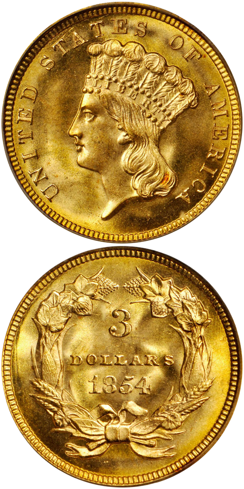 1854 Gold Three Dollar