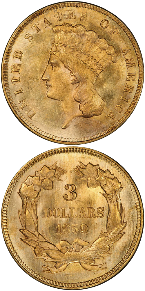 1859 Gold Three Dollar