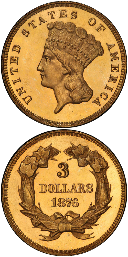 1876 Gold Three Dollar