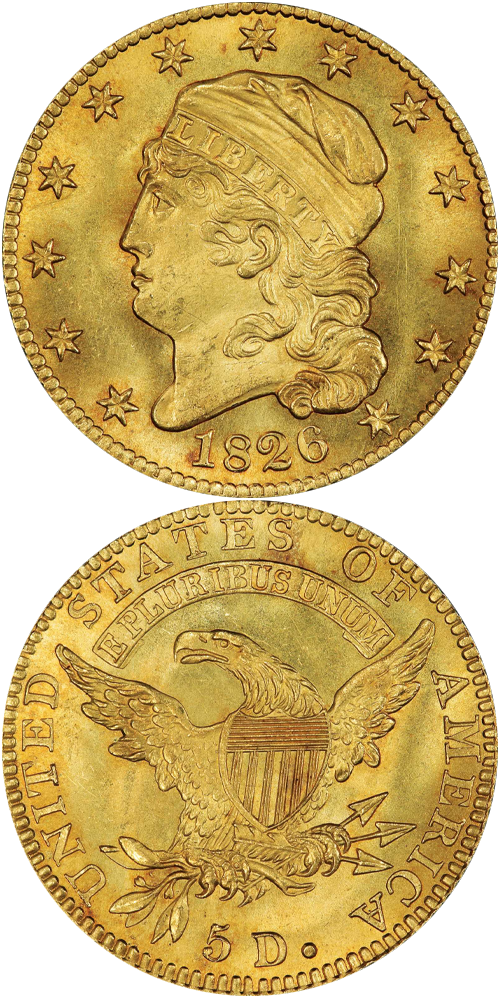 1826 Capped Head Left Half Eagle
