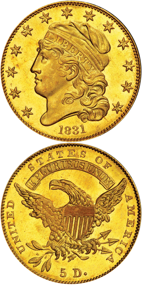 1831 Capped Head Left Half Eagle